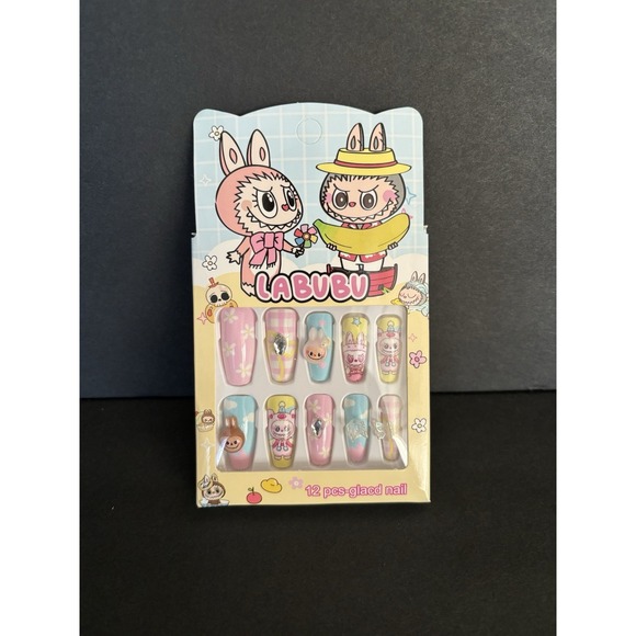 Gift Set 5pcs- Labubu Tote Bag, Shoe Charms, Hair Brush, Stick On Nail Set NEW - Picture 11 of 12